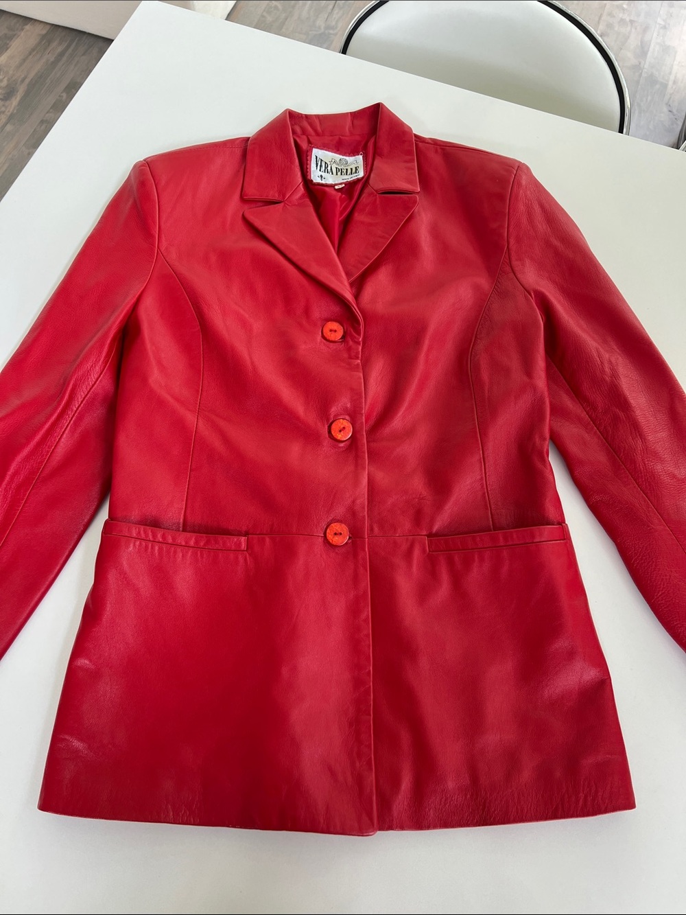 Vintage Vera Pelle red leather collared button up jacket coat suit blazer sz 44